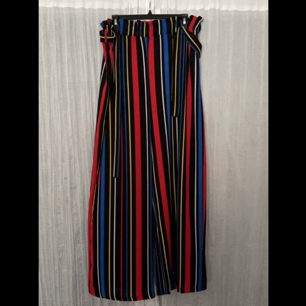 Primary colored wide leg pants with fabric belt